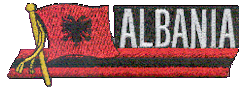Cut-Out Flag Patch of Albania - 1¾x4¾" embroidered Cut-Out Flag Patch of Albania.<BR>Combines with our other Cut-Out Flag Patches for discounts.