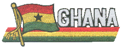 Cut-Out Flag Patch of Ghana - 1¾x4¾" embroidered Cut-Out Flag Patch of Ghana.<BR>Combines with our other Cut-Out Flag Patches for discounts.