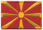 Mini Flag Patch of the Republic of North Macedonia - 1¼x1¾"  embroidered Mini Flag Patch of the Republic of North Macedonia.<BR>Combines with our other Mini Flag Patches for discounts.