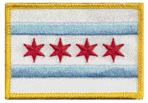 Standard Rectangle Flag Patch of Chicago - 2¼x3½" embroidered Standard Rectangle Flag Patch of the city of Chicago.<BR>Combines with our other Standard Rectangle Flag Patches for discounts.