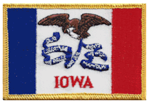 Standard Rectangle Flag Patch of State of Iowa - 2¼x3½" embroidered Standard Rectangle Flag Patch of the State of Iowa.<BR>Combines with our other Standard Rectangle Flag Patches for discounts.