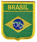Shield Flag Patch of Brasil - 3x2½" embroidered Shield Flag Patch of Brasil.<BR>Combines with our other Shield Flag Patches for discounts.