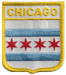 Shield Flag Patch of the city of Chicago - 3x2½" embroidered Shield Flag Patch of Chicago.<BR>Combines with our other Shield Flag Patches for discounts.
