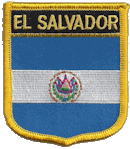 Shield Flag Patch of El Salvador - 3x2½" embroidered Shield Flag Patch of El Salvador.<BR>Combines with our other Shield Flag Patches for discounts.