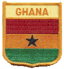 Shield Flag Patch of Ghana - 3x2½" embroidered Shield Flag Patch of Ghana.<BR>Combines with our other Shield Flag Patches for discounts.
