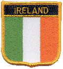 Shield Flag Patch of Ireland - 3x2½" embroidered Shield Flag Patch of Ireland.<BR>Combines with our other Shield Flag Patches for discounts.