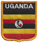 Shield Flag Patch of Uganda - 3x2½" embroidered Shield Flag Patch of Uganda.<BR>Combines with our other Shield Flag Patches for discounts.