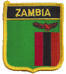 Shield Flag Patch of Zambia - 3x2½" embroidered Shield Flag Patch of Zambia.<BR>Combines with our other Shield Flag Patches for discounts.