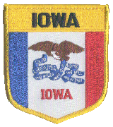 Shield Flag Patch of State of Iowa - 3½x3" embroidered Shield Flag Patch of the State of Iowa.<BR>Combines with our other State Shield Patches for discounts.
