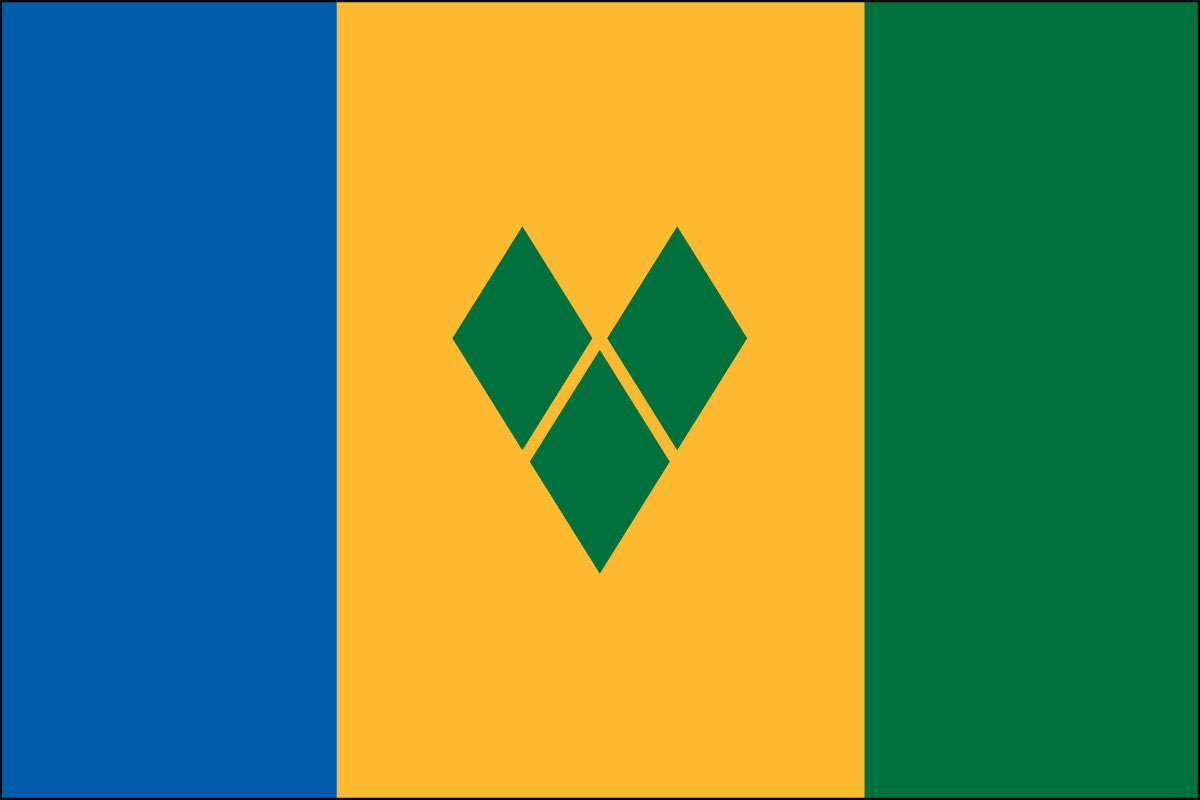 12x18" poly flag on a stick of St Vincent and the Grenadines