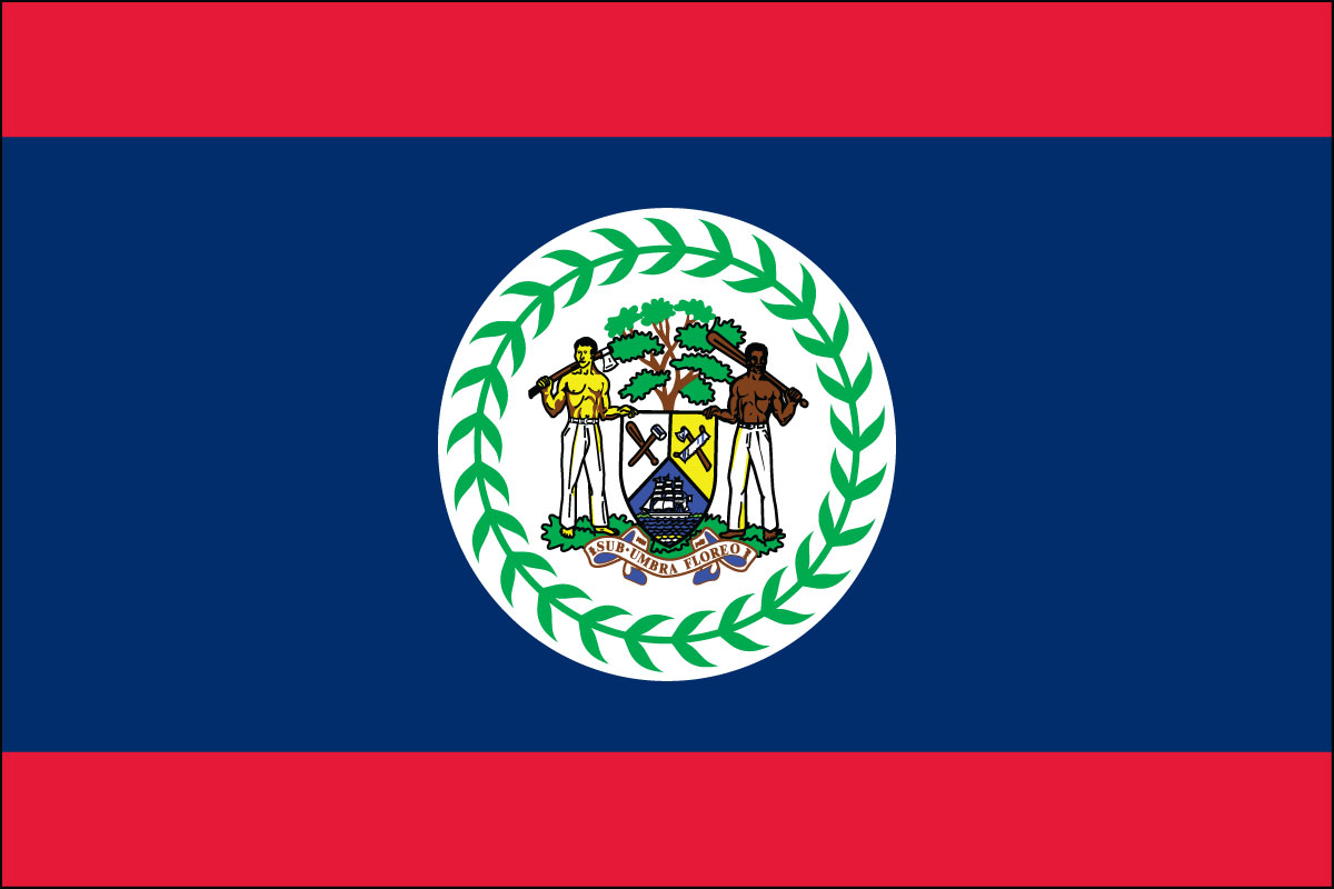 12x18" poly flag on a stick of Belize - 12x18" polyester flag of Belize.<BR>Combines with our other 12x18" polyester flags for discounts.