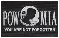 Borderless Flag Patch of POW/MIA - 2¼x3½" embroidered Borderless Flag Patch of POW .<BR>Combines with our other Borderless Flag Patches for discounts.
