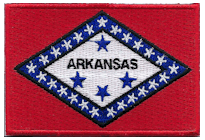 Mezzo Flag Patch of State of Arkansas - 2x3" embroidered Mezzo Flag Patch of State of Arkansas .<BR>Combines with our other State Mezzo Flag Patches for discounts.
