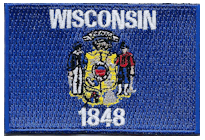 Mezzo Flag Patch of State of Wisconsin - 2x3" embroidered Mezzo Flag Patch of State of Wisconsin .<BR>Combines with our other State Mezzo Flag Patches for discounts.