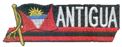 Cut-Out Flag Patch of Antigua and Barbuda - 1¾x4¾" embroidered Cut-Out Flag Patch of Antigua and Barbuda.<BR>Combines with our other Cut-Out Flag Patches for discounts.