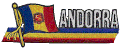 Cut-Out Flag Patch of Andorra - 1¾x4¾" embroidered Cut-Out Flag Patch of Andorra.<BR>Combines with our other Cut-Out Flag Patches for discounts.