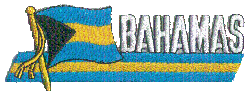 Cut-Out Flag Patch of Bahamas - 1¾x4¾" embroidered Cut-Out Flag Patch of Bahamas.<BR>Combines with our other Cut-Out Flag Patches for discounts.