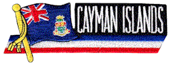 Cut-Out Flag Patch of Cayman Islands - 1¾x4¾" embroidered Cut-Out Flag Patch of Cayman Islands.<BR>Combines with our other Cut-Out Flag Patches for discounts.