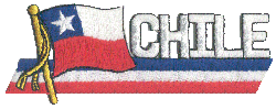 Cut-Out Flag Patch of Chile - 1¾x4¾" embroidered Cut-Out Flag Patch of Chile.<BR>Combines with our other Cut-Out Flag Patches for discounts.
