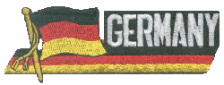 Cut-Out Flag Patch of Germany - 1¾x4¾" embroidered Cut-Out Flag Patch of Germany.<BR>Combines with our other Cut-Out Flag Patches for discounts.