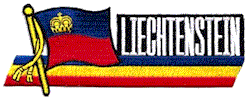 Cut-Out Flag Patch of Liechtenstein - 1¾x4¾" embroidered Cut-Out Flag Patch of Liechtenstein.<BR>Combines with our other Cut-Out Flag Patches for discounts.