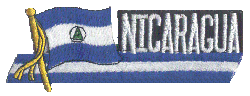 Cut-Out Flag Patch of Nicaragua - 1¾x4¾" embroidered Cut-Out Flag Patch of Nicaragua.<BR>Combines with our other Cut-Out Flag Patches for discounts.