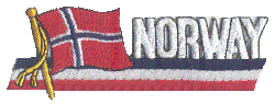 Cut-Out Flag Patch of Norway - 1¾x4¾" embroidered Cut-Out Flag Patch of Norway.<BR>Combines with our other Cut-Out Flag Patches for discounts.