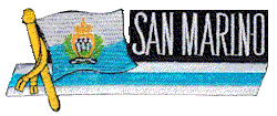 Cut-Out Flag Patch of San Marino - 1¾x4¾" embroidered Cut-Out Flag Patch of San Marino.<BR>Combines with our other Cut-Out Flag Patches for discounts.