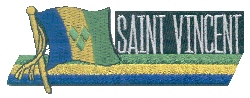 Cut-Out Flag Patch of Saint Vincent - 1¾x4¾" embroidered Cut-Out Flag Patch of Saint Vincent.<BR>Combines with our other Cut-Out Flag Patches for discounts.