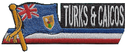 Cut-Out Flag Patch of Turks & Caicos - 1¾x4¾" embroidered Cut-Out Flag Patch of Turks & Caicos.<BR>Combines with our other Cut-Out Flag Patches for discounts.