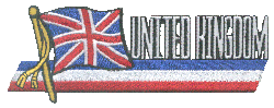 Cut-Out Flag Patch of United Kingdom - 1¾x4¾" embroidered Cut-Out Flag Patch of United Kingdom.<BR>Combines with our other Cut-Out Flag Patches for discounts.