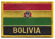 Named Flag Patch of Bolivia - 2¼x3¼" embroidered Named Flag Patch of Bolivia.<BR>Combines with our other Named Flag Patches for discounts.