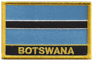Named Flag Patch of Botswana - 2¼x3¼" embroidered Named Flag Patch of Botswana.<BR>Combines with our other Named Flag Patches for discounts.