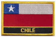 Named Flag Patch of Chile - 2¼x3¼" embroidered Named Flag Patch of Chile.<BR>Combines with our other Named Flag Patches for discounts.
