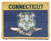 Named Flag Patch of State of Connecticut - 2¾x3½" embroidered Named Flag Patch of the State of Connecticut.<BR>Combines with our other Named Flag Patches for discounts.