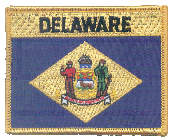 Named Flag Patch of State of Delaware - 2¾x3½" embroidered Named Flag Patch of the State of Delaware.<BR>Combines with our other Named Flag Patches for discounts.