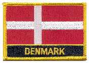 Named Flag Patch of Denmark - 2¼x3¼" embroidered Named Flag Patch of Denmark.<BR>Combines with our other Named Flag Patches for discounts.