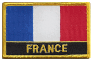 Named Flag Patch of France - 2¼x3¼" embroidered Named Flag Patch of France.<BR>Combines with our other Named Flag Patches for discounts.