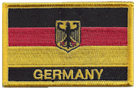 Named Flag Patch of Germany with Eagle - 2¼x3¼" embroidered Named Flag Patch of Germany with Eagle.<BR>Combines with our other Named Flag Patches for discounts.