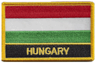 Named Flag Patch of Hungary - 2¼x3¼" embroidered Named Flag Patch of Hungary.<BR>Combines with our other Named Flag Patches for discounts.