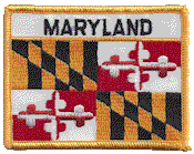 Named Flag Patch of State of Maryland - 2¾x3½" embroidered Named Flag Patch of the State of Maryland.<BR>Combines with our other Named Flag Patches for discounts.
