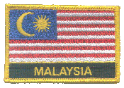 Named Flag Patch of Malaysia - 2¼x3¼" embroidered Named Flag Patch of Malaysia.<BR>Combines with our other Named Flag Patches for discounts.