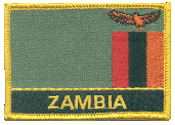 Named Flag Patch of Zambia - 2¼x3¼" embroidered Named Flag Patch of Zambia.<BR>Combines with our other Named Flag Patches for discounts.