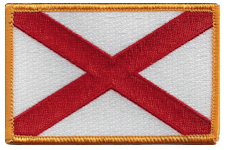 Standard Rectangle Flag Patch of State of Alabama - 2¼x3½" embroidered Standard Rectangle Flag Patch of the State of Alabama.<BR>Combines with our other Standard Rectangle Flag Patches for discounts.