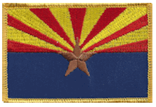 Standard Rectangle Flag Patch of State of Arizona - 2¼x3½" embroidered Standard Rectangle Flag Patch of the State of Arizona.<BR>Combines with our other Standard Rectangle Flag Patches for discounts.