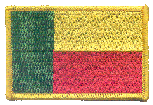 Standard Rectangle Flag Patch of Benin - 2¼x3½" embroidered Standard Rectangle Flag Patch of Benin.<BR>Combines with our other Standard Rectangle Flag Patches for discounts.