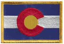 Standard Rectangle Flag Patch of State of Colorado - 2¼x3½" embroidered Standard Rectangle Flag Patch of the State of Colorado.<BR>Combines with our other Standard Rectangle Flag Patches for discounts.