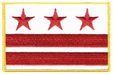 Standard Rectangle Flag Patch of Washington, DC - 2¼x3½" embroidered Standard Rectangle Flag Patch of Washington, DC.<BR>Combines with our other Standard Rectangle Flag Patches for discounts.