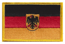 Standard Rectangle Flag Patch of Germany with Eagle - 2¼x3½" embroidered Standard Rectangle Flag Patch of Germany with Eagle.<BR>Combines with our other Standard Rectangle Flag Patches for discounts.