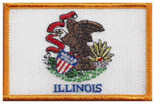Standard Rectangle Flag Patch of State of Illinois - 2¼x3½" embroidered Standard Rectangle Flag Patch of the State of Illinois.<BR>Combines with our other Standard Rectangle Flag Patches for discounts.
